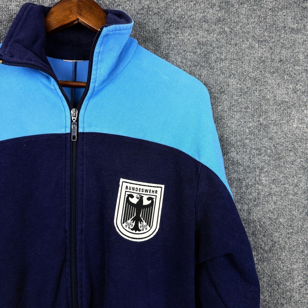 Vintage 80s German Military Bundeswehr Track Jacket Mens M Blue Full Zip Knit - Picture 3 of 9